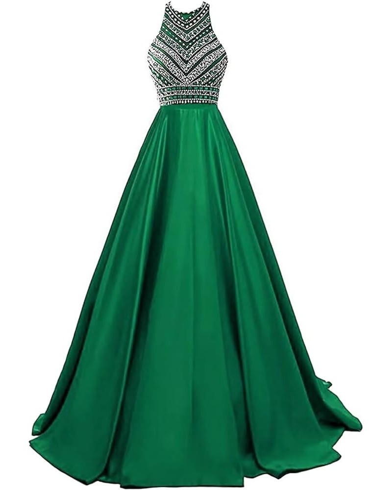 Women's Sparkle Prom Dresses Satin Beading Long Ball Gown Sequins A Line Formal Evening Party Dress with Pocket Green $46.61 ...