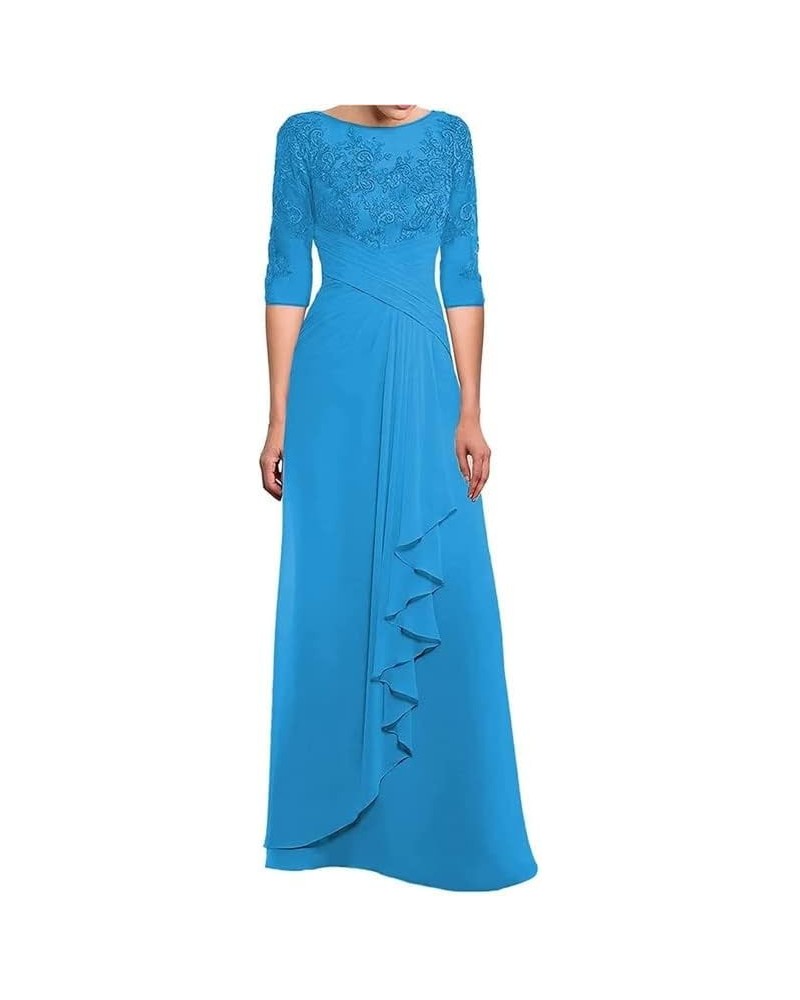 Mother of The Bride Dresses for Wedding 3/4 Long Sleeves Lace Applique Wedding Guest Dress Women's Formal Dresses Blue $32.18...