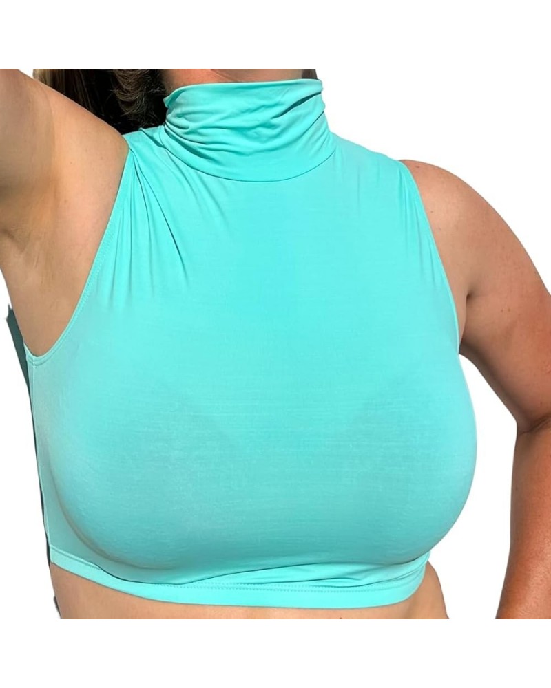 High Turtle Neck Crop Top UPF50+ Sun Protection for Neck & Chest Turquoise $32.45 Activewear