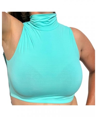 High Turtle Neck Crop Top UPF50+ Sun Protection for Neck & Chest Turquoise $32.45 Activewear