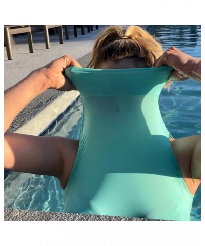 High Turtle Neck Crop Top UPF50+ Sun Protection for Neck & Chest Turquoise $32.45 Activewear