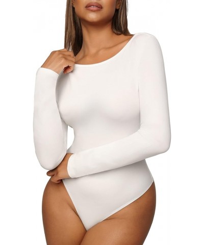 Women's Scoop Neck Bodysuit Long Sleeve Thong Body Suit Soft Body-Hugging Going Out T-shirt Tops White-crewneck $10.99 Bodysuits