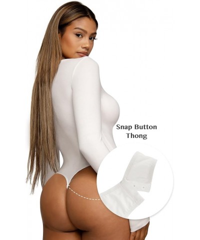 Women's Scoop Neck Bodysuit Long Sleeve Thong Body Suit Soft Body-Hugging Going Out T-shirt Tops White-crewneck $10.99 Bodysuits