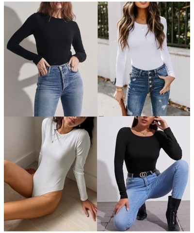 Women's Scoop Neck Bodysuit Long Sleeve Thong Body Suit Soft Body-Hugging Going Out T-shirt Tops White-crewneck $10.99 Bodysuits