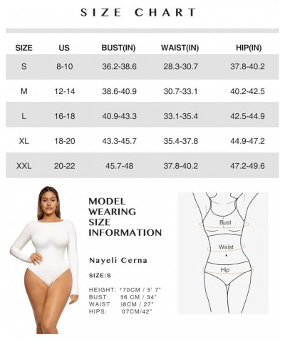 Women's Scoop Neck Bodysuit Long Sleeve Thong Body Suit Soft Body-Hugging Going Out T-shirt Tops White-crewneck $10.99 Bodysuits