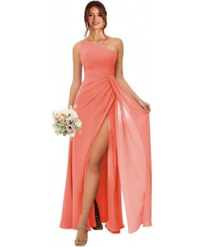 Bridesmaid Dresses for Women Long Chiffon One Shoulder Formal Dresses with Slit Pleated Evening Party Dress Coral $38.99 Dresses