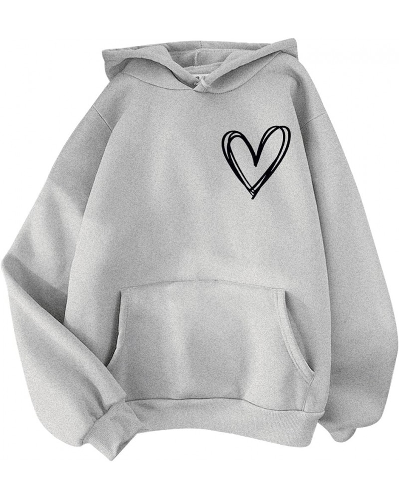 Women Drawstring Hoodie Warm Casual Long-Sleeves Printed Blouse Top Sweatshirt Woman's Zip Hoodie Grey-j $3.01 Activewear