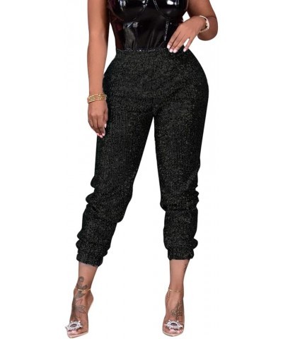 Women Fashion Sequins Pants High Waist Casual Pencil Pants Trousers Clubwear Black $15.98 Pants