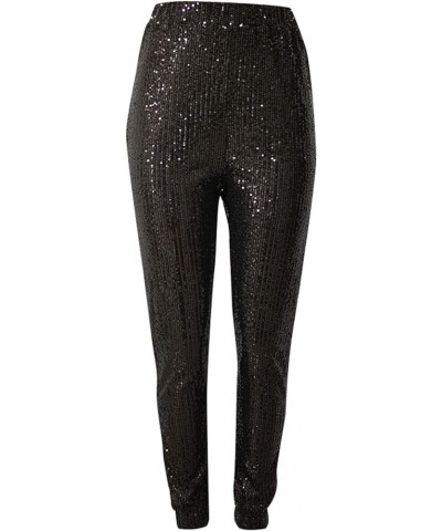 Women Fashion Sequins Pants High Waist Casual Pencil Pants Trousers Clubwear Black $15.98 Pants