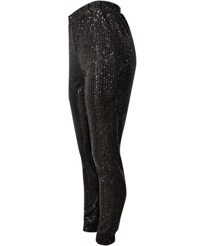 Women Fashion Sequins Pants High Waist Casual Pencil Pants Trousers Clubwear Black $15.98 Pants