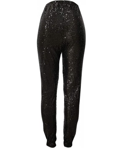 Women Fashion Sequins Pants High Waist Casual Pencil Pants Trousers Clubwear Black $15.98 Pants