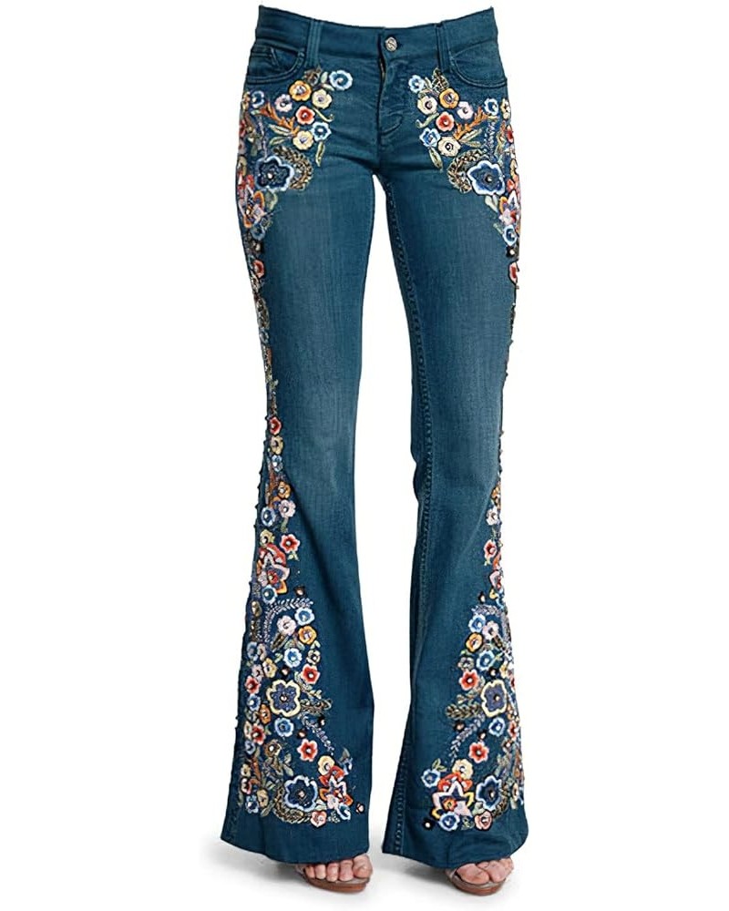 Bootcut Jeans for Women, Feather Embroidery Stretchy Boot Cut Jeans Dark Blue-02 $20.58 Jeans