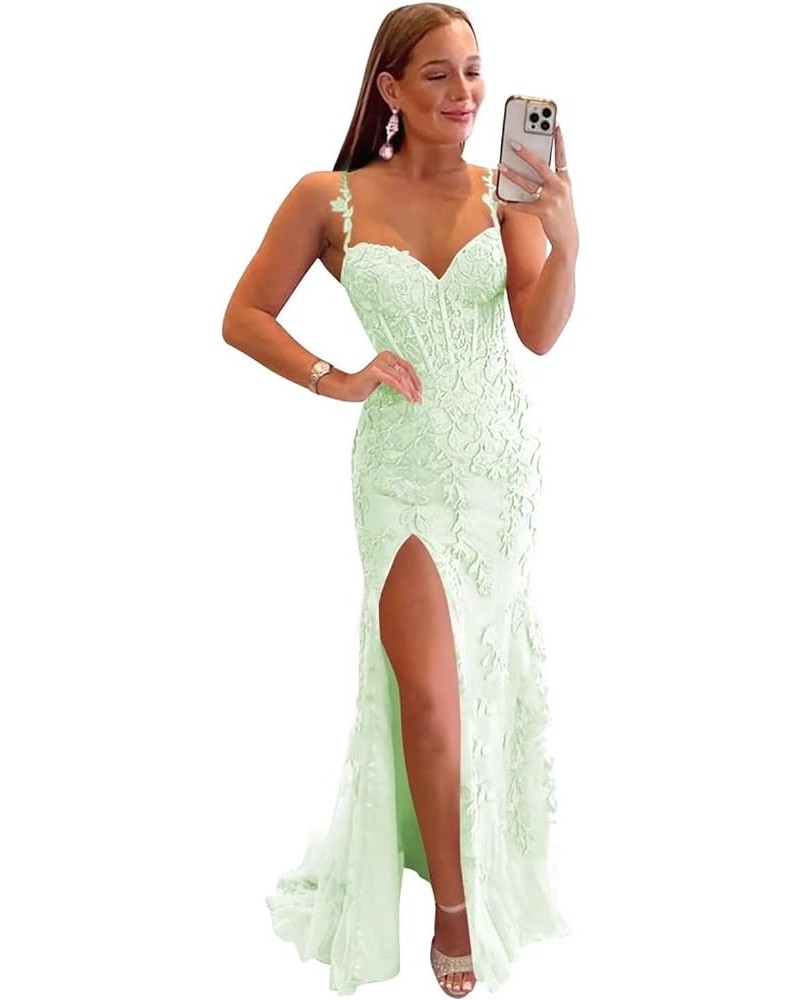 Women's Lace Mermaid Prom Dresses Long with Slit 2024 Spaghetti Straps Backless Formal Evening Gowns RA008 Sage $52.24 Dresses