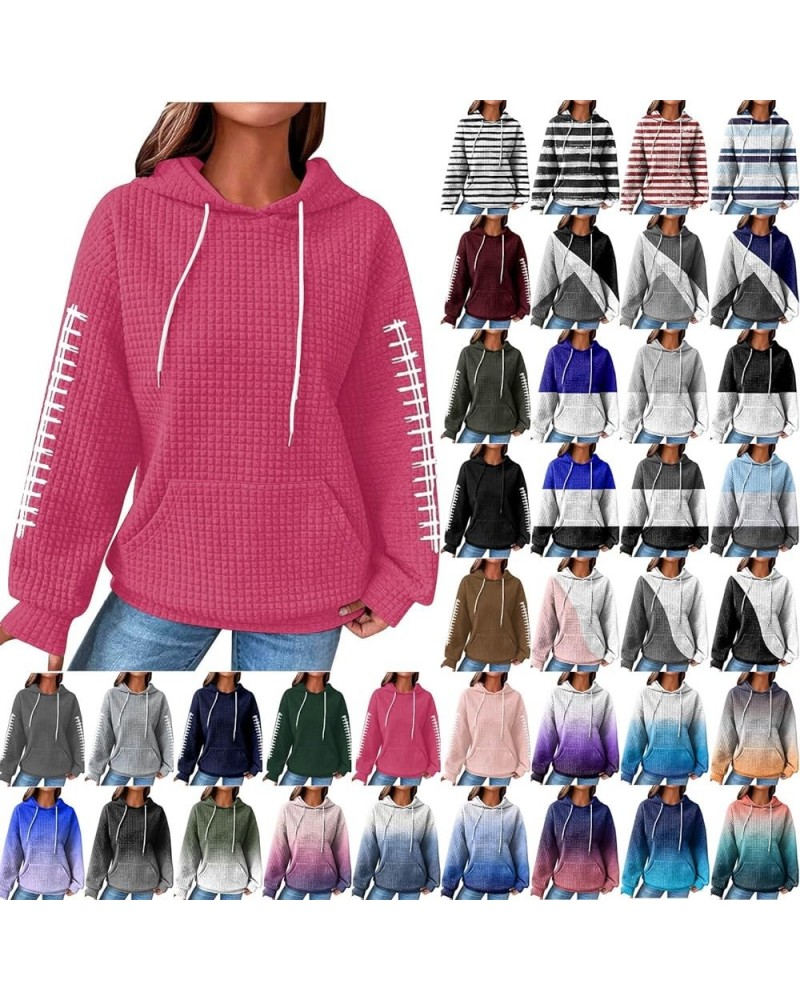 Waffle Hoodies For Women Casual, 2024 Plus Size Cute Long Sleeve Tops Pullover Clothes Trendy Hooded Tops with Pocket Ahot Pi...