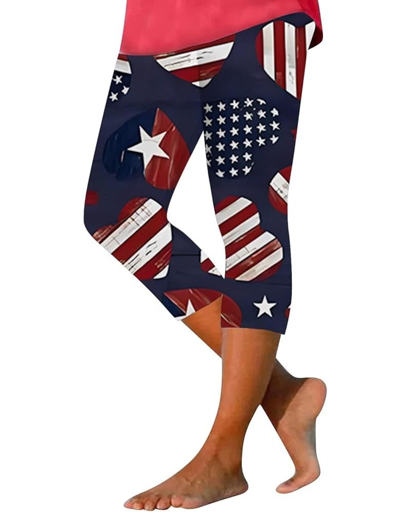 Women 4th for July Leggings High Waist Tummy Control Capri Pants American Flag Stars Stripe Print Workout Yoga Tights Z4-bron...