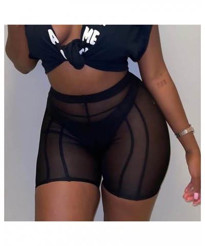 Womens Sexy High Waisted Mesh See Through Skinny Shorts Leggings Club Streetwear Black Short Legging $13.25 Leggings