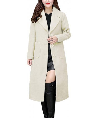 Women's Big Notch Lapel Single Breasted Mid-Long Wool Blend Coat Off-white $25.60 Coats