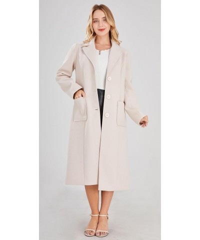 Women's Big Notch Lapel Single Breasted Mid-Long Wool Blend Coat Off-white $25.60 Coats