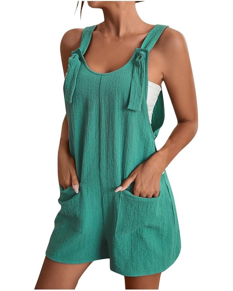 Plus Size Overalls for Women Loose Fit Adjustable Strap One Piece Jumpsuits Sleeveless Short Rompers with Pockets X004-green ...