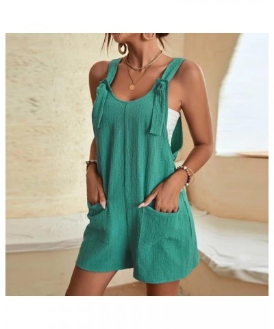 Plus Size Overalls for Women Loose Fit Adjustable Strap One Piece Jumpsuits Sleeveless Short Rompers with Pockets X004-green ...