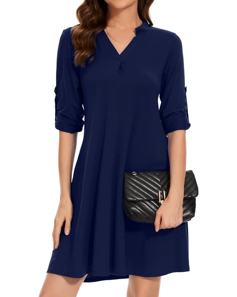 Women’s 3/4 Sleeve Dress V Neck Plus Size Tshirt Dress for Women Knee Length with Pockets Navyblue $11.35 Dresses