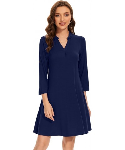 Women’s 3/4 Sleeve Dress V Neck Plus Size Tshirt Dress for Women Knee Length with Pockets Navyblue $11.35 Dresses