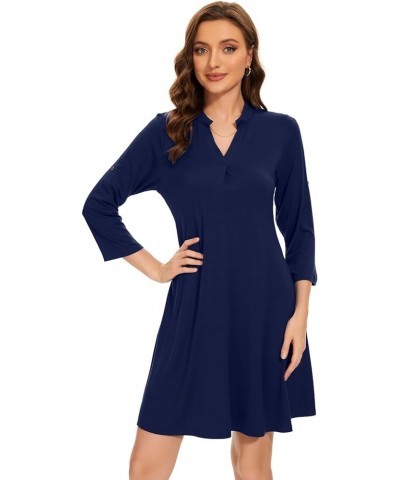 Women’s 3/4 Sleeve Dress V Neck Plus Size Tshirt Dress for Women Knee Length with Pockets Navyblue $11.35 Dresses