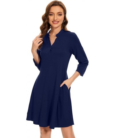 Women’s 3/4 Sleeve Dress V Neck Plus Size Tshirt Dress for Women Knee Length with Pockets Navyblue $11.35 Dresses