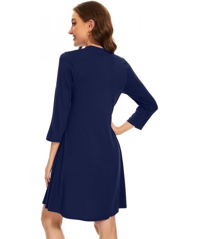 Women’s 3/4 Sleeve Dress V Neck Plus Size Tshirt Dress for Women Knee Length with Pockets Navyblue $11.35 Dresses