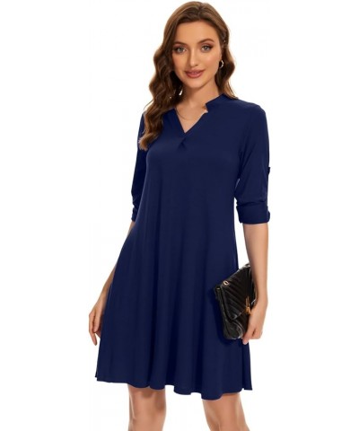 Women’s 3/4 Sleeve Dress V Neck Plus Size Tshirt Dress for Women Knee Length with Pockets Navyblue $11.35 Dresses