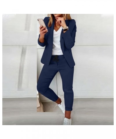 Women Two Piece Outfits Business Casual Solid Open Front Blazer Jacket and Pencil Pants Elegant Office Work Suits Set A1-dark...