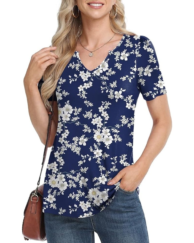 Women's 2024 Summer Short Sleeve Tunic Tops Casual Loose V Neck Comfy T-shirts Blouse For Leggings Floret White $12.00 Tops