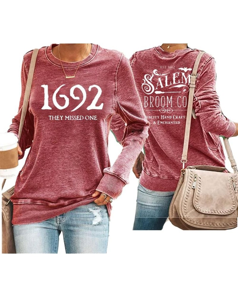 1692 They Missed One Vintage Funny Shirt Long Sleeve Sweatshirt Halloween Funny Gifts Casual Tee Pullover Tops Pink $12.14 Ho...