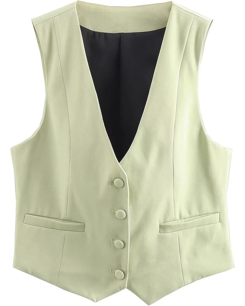 Formal Suit Vest for Women Business Casual Button Up Dressy Waistcoat Vest Tops 2024 Neon Green $17.66 Vests