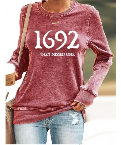 1692 They Missed One Vintage Funny Shirt Long Sleeve Sweatshirt Halloween Funny Gifts Casual Tee Pullover Tops Pink $12.14 Ho...