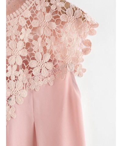 Women's Lace Neckline Sleeveless Chiffon Blouse Top Pink $11.20 Blouses