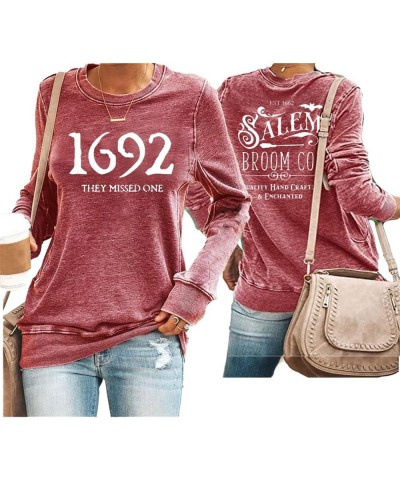 1692 They Missed One Vintage Funny Shirt Long Sleeve Sweatshirt Halloween Funny Gifts Casual Tee Pullover Tops Pink $12.14 Ho...