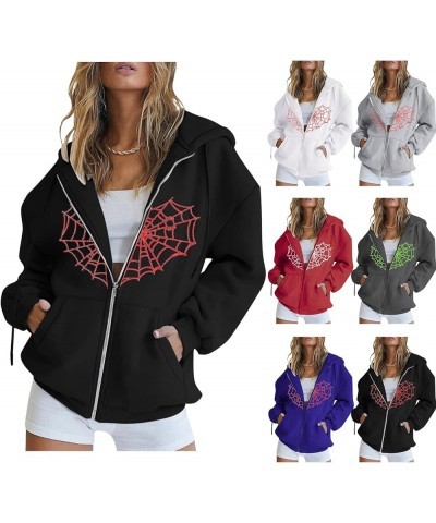 Womens Hoodies Cute Zip up Hoodies for Women Long Sleeve Fall Oversized Casual Drawstring Sweatshirts with Pocket Red-4 $14.1...