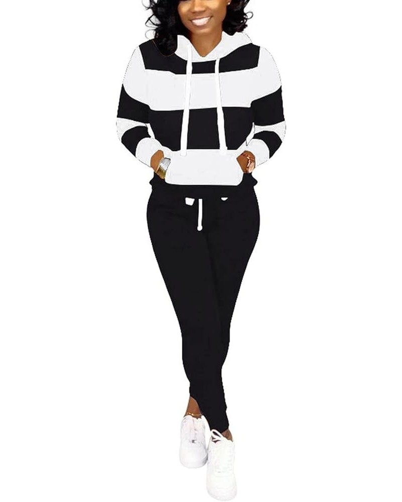 2 Piece Outfits For Women Casual Hooded Long Sleeve Drawstring Jogging Suits Tracksuits 1blackwhite $21.56 Activewear