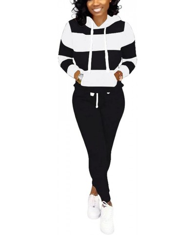 2 Piece Outfits For Women Casual Hooded Long Sleeve Drawstring Jogging Suits Tracksuits 1blackwhite $21.56 Activewear