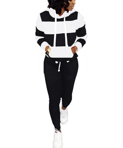 2 Piece Outfits For Women Casual Hooded Long Sleeve Drawstring Jogging Suits Tracksuits 1blackwhite $21.56 Activewear