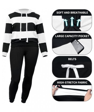 2 Piece Outfits For Women Casual Hooded Long Sleeve Drawstring Jogging Suits Tracksuits 1blackwhite $21.56 Activewear