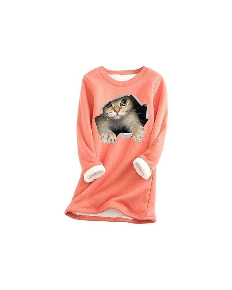 Women's Cute Cat Print Cat Lovers Casual Sweatshirt Casual Fleece Pullover Women Sherpa Crew Neck Women's Fall Winter Tops Or...