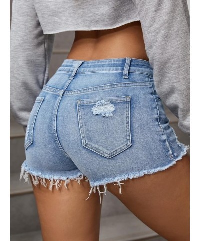 Women's Ripped Raw Trim Denim Shorts Plain Zipper Fly Straight Leg Jean Shorts Light Wash $21.65 Shorts