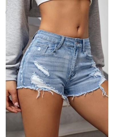 Women's Ripped Raw Trim Denim Shorts Plain Zipper Fly Straight Leg Jean Shorts Light Wash $21.65 Shorts