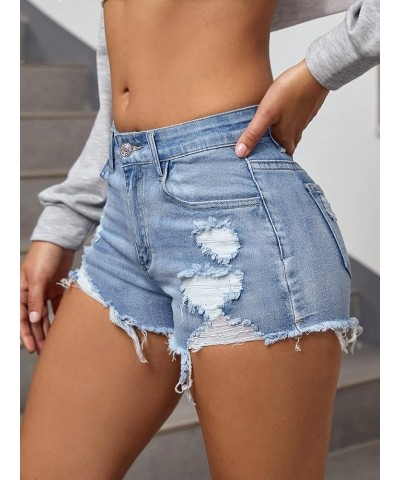 Women's Ripped Raw Trim Denim Shorts Plain Zipper Fly Straight Leg Jean Shorts Light Wash $21.65 Shorts