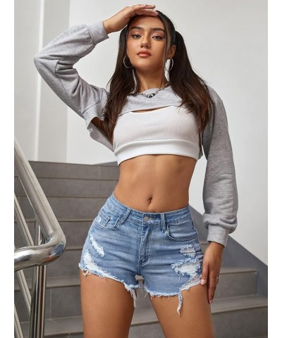 Women's Ripped Raw Trim Denim Shorts Plain Zipper Fly Straight Leg Jean Shorts Light Wash $21.65 Shorts