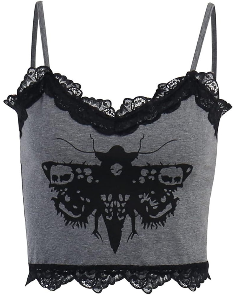 Womens Gothic Crop Top Goth Grunge Lace Tank Tops Punk Y2k Cami Alt Shirts Streetwear Casual Camisole Grey 1 $9.20 Tanks