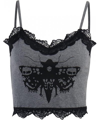 Womens Gothic Crop Top Goth Grunge Lace Tank Tops Punk Y2k Cami Alt Shirts Streetwear Casual Camisole Grey 1 $9.20 Tanks