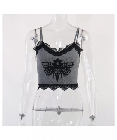 Womens Gothic Crop Top Goth Grunge Lace Tank Tops Punk Y2k Cami Alt Shirts Streetwear Casual Camisole Grey 1 $9.20 Tanks